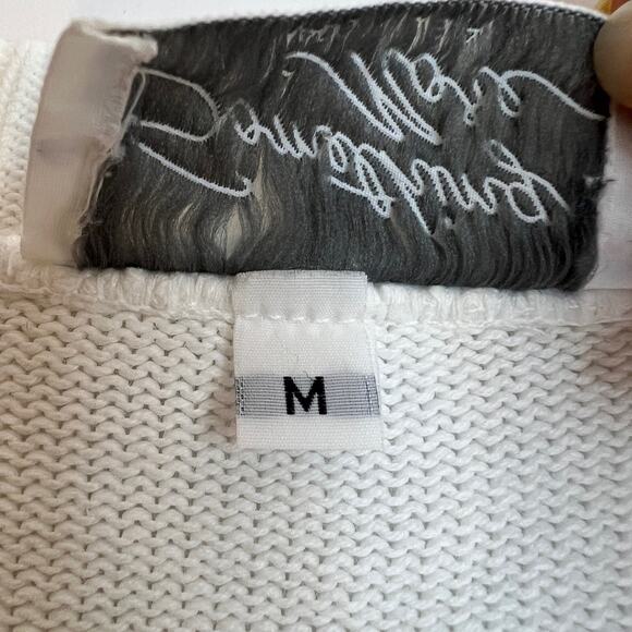 Vtg 80s Something More Sweater Embellished Medium White Gold Star USA Studded - Picture 6 of 11